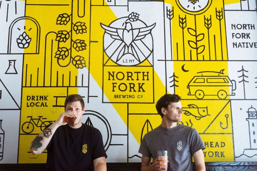 Two men having beer at North Fork.