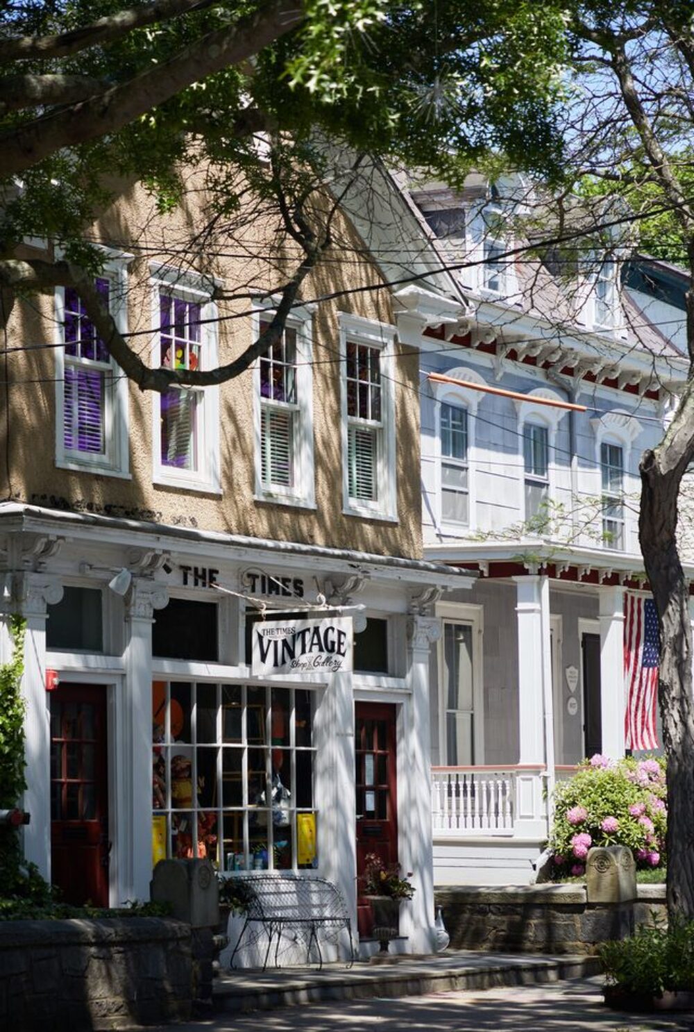 A quaint street in Greenport, New York.