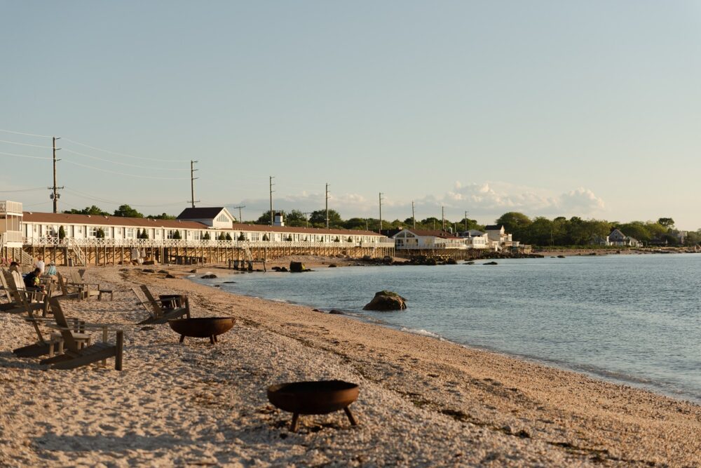 Fire pits lining the beach front.