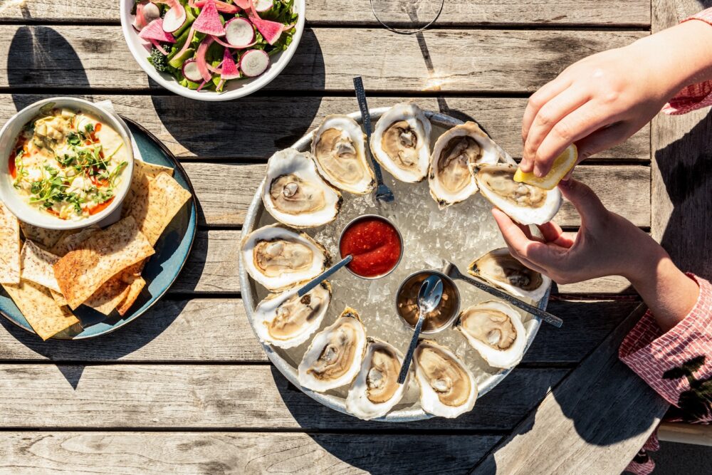 Oysters on the half shell with ceviche and a beet salad.