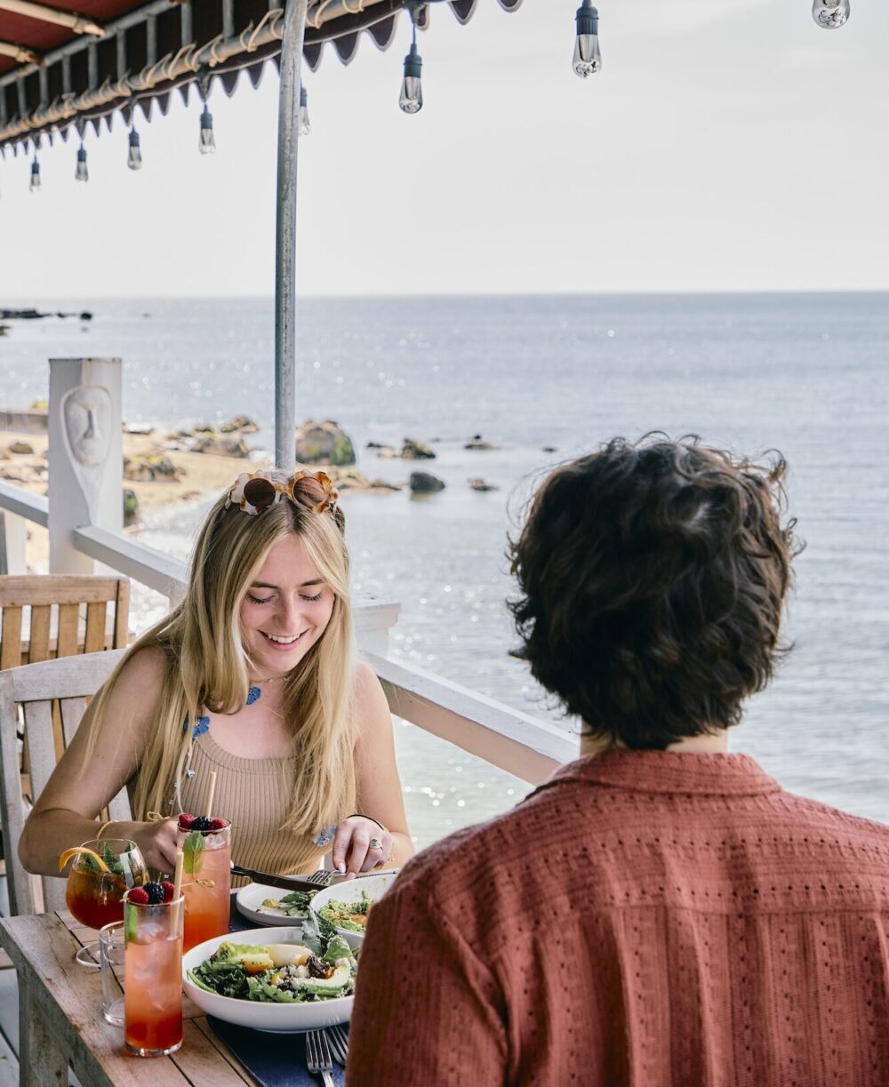 A couple having lunch on the patio The Halyard's patio.